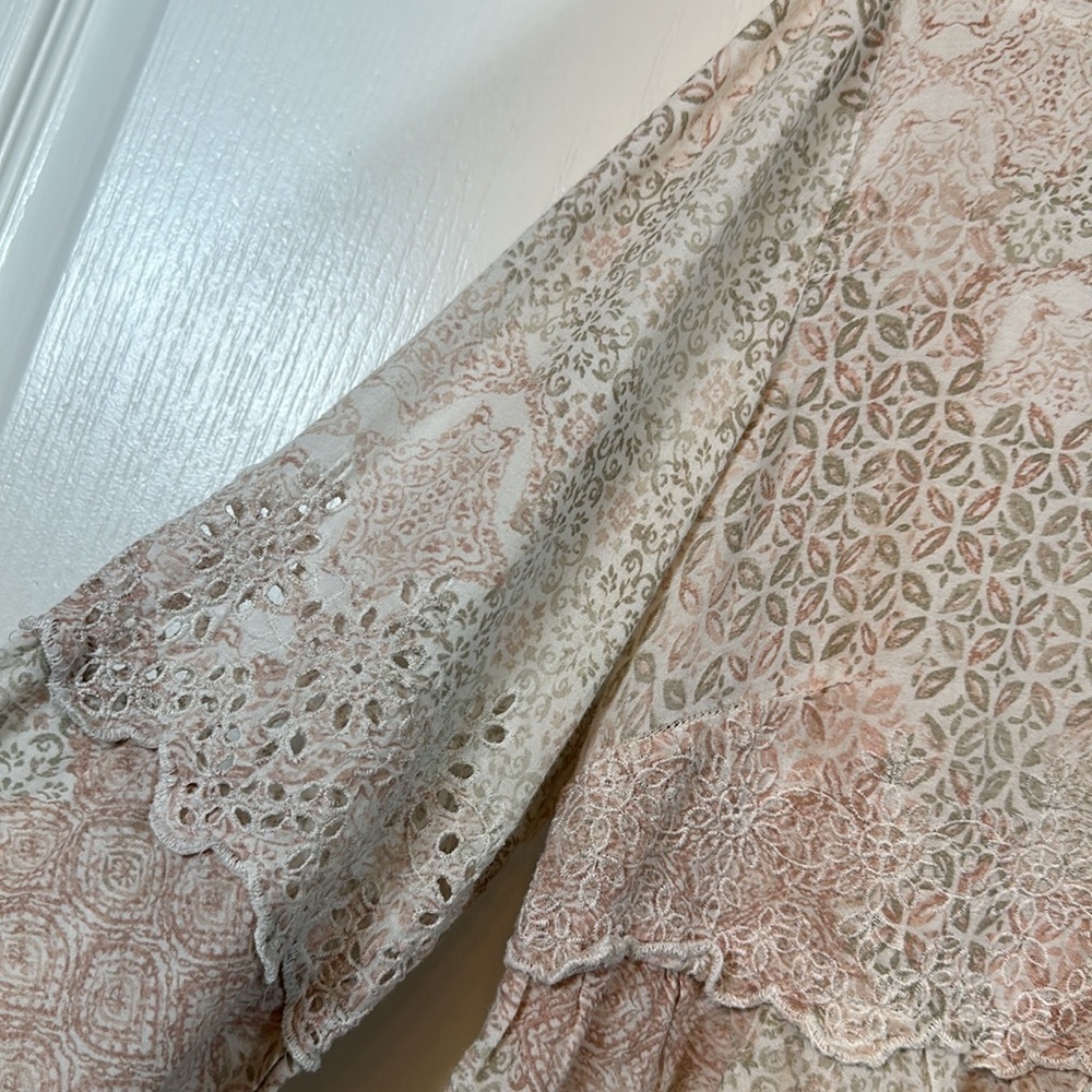 Style & Co Peasant Eyelet V-Neck Breezy Tunic Blouse Bohemian Large Euc #6523 View 6